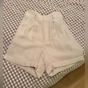 Mango High-Waist Linen-Blend Shorts in Pale Pink